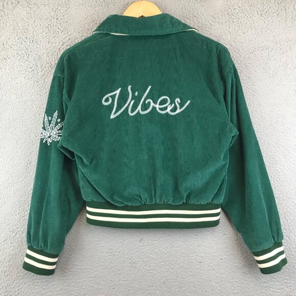 BDG Delia Corduroy Embroidered Varsity Jacket SZ XS Green - Picture 3 of 12